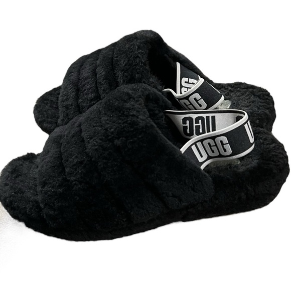 UGG Fluff Yeah Black & White Sandals/Slippers Size 9 - Picture 7 of 11